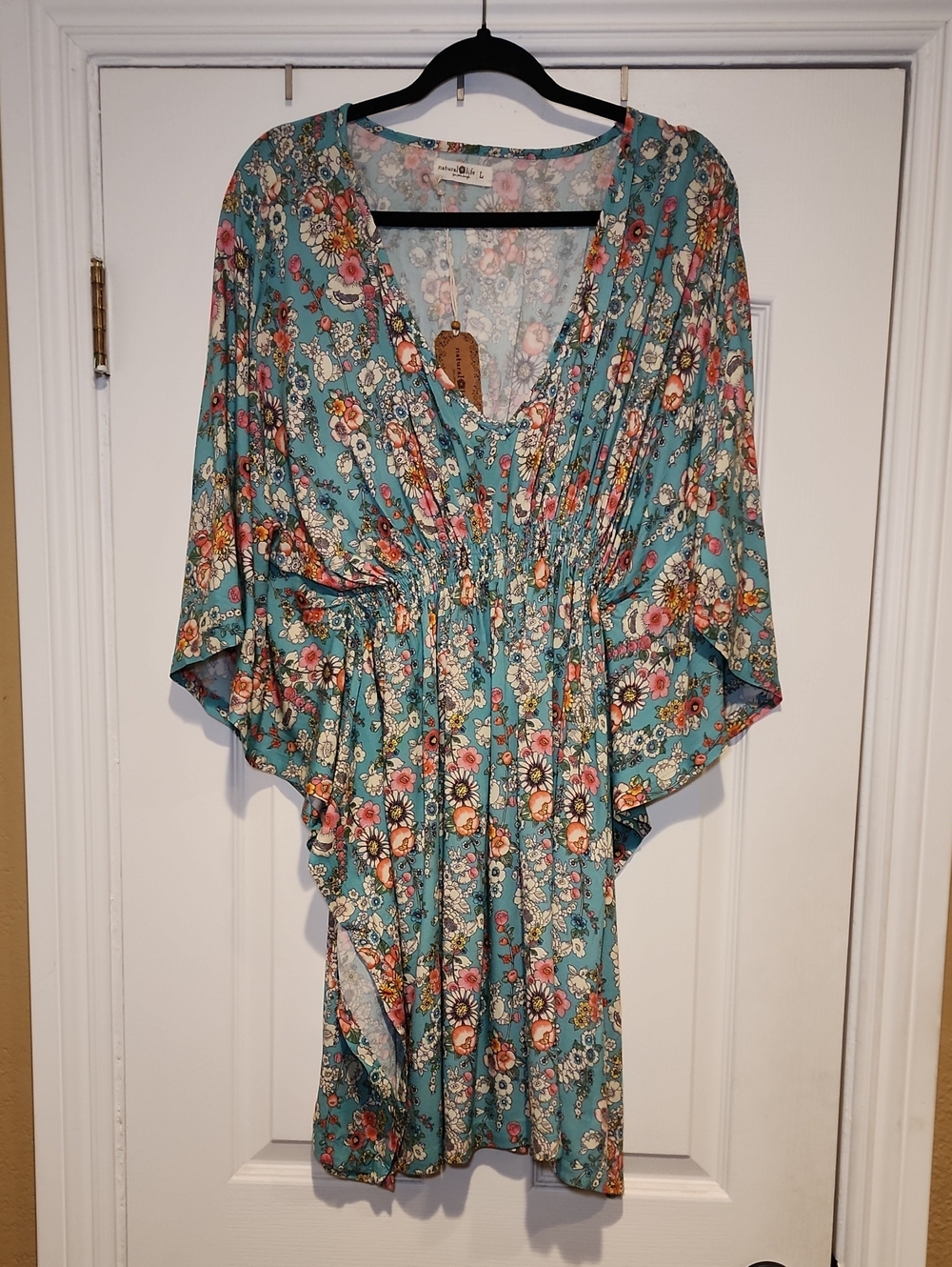 Floral Teal V-Neck Womenโs Dress